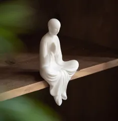 Tượng Thiền Sư An Nhiên Tự Tại Gốm Trắng Tử Sa - Vật Phẩm Phong Thủy Tinh Xảo Trang Trí Nhà Cửa, Bàn Thờ
