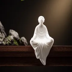 Tượng Thiền Sư An Nhiên Tự Tại Gốm Trắng Tử Sa - Vật Phẩm Phong Thủy Tinh Xảo Trang Trí Nhà Cửa, Bàn Thờ