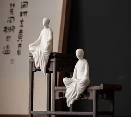 Tượng Thiền Sư An Nhiên Tự Tại Gốm Trắng Tử Sa - Vật Phẩm Phong Thủy Tinh Xảo Trang Trí Nhà Cửa, Bàn Thờ