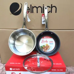 Bộ Nồi Quánh và Chảo Inox 5 Đáy Elmich Baby EL3795 - Kích Thước 16cm, Chống Dính, Thích Hợp Nấu Ăn Nhỏ Cho Bé, Tiện Dụng Hàng Ngày