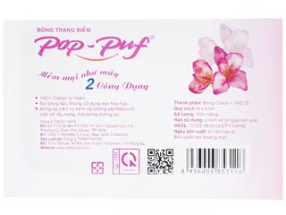 Bông Tẩy Trang Miếng Vuông Pop - Puf Classic 100 Miếng Cotton Cao Cấp - Dày Dặn, Mềm Mịn, Thấm Hút Tối Ưu