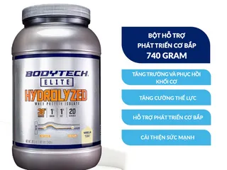 Bột Uống Tăng Cơ Bắp BodyTech Elite Hydrolyzed Whey Protein Isolate 740g - Hỗ Trợ Phục Hồi Cơ Bắp, Hương Vani Thơm Ngon