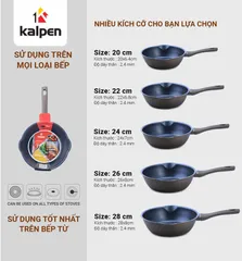 Chảo Chống Dính Sâu Lòng Kalpen Lipper Đáy Từ 24cm/26cm/28cm - Chất Liệu Nhôm Cao Cấp, Dùng Được Trên Bếp Từ, Bếp Ga, Tiện Dụng Trong Nấu Ăn