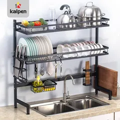 Kệ Úp Bát Đĩa 2 Tầng Kalpen Sơn Đen - Đồ Gia Dụng Chắc Chắn, Chống Rỉ Sét, Chịu Lực Tối Đa 80kg, Thích Hợp Nhà Bếp