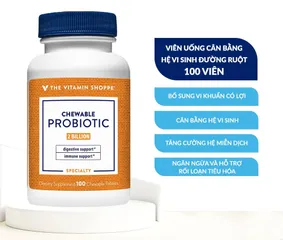 Viên uống The Vitamin Shoppe Chewable Probiotic 2 Billion - Hỗ trợ tiêu hóa và cân bằng hệ sinh đường ruột - Giúp tăng cường sức khỏe miễn dịch