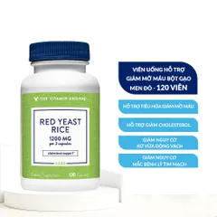 Viên Uống Giảm Mỡ Máu The Vitamin Shoppe Red Yeast Rice 1200mg - Hỗ Trợ Sức Khỏe Tim Mạch, Giảm Cholesterol Tự Nhiên