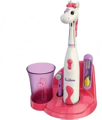Bàn chải đánh răng điện Brusheez cho bé từ 3 tuổi - Thiết kế ngộ nghĩnh, quét sạch vi khuẩn, kèm đầu thay thế và cốc tiện lợi.
