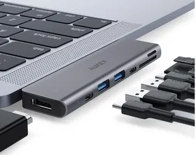 Hub 7in1 Aukey CB-C76 - Chuyển Đổi Type C sang HDMI USB 3.0 100W, Tốc Độ Truyền Dữ Liệu 5Gbps, Hỗ Trợ 4K 30Hz, Thiết Bị Đa Năng Cho Laptop