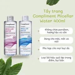 Nước tẩy trang Compliment Micellar Water 400ml - Làm sạch da, dịu nhẹ, phù hợp cho mọi loại da, không cay mắt, an toàn cho da nhạy cảm