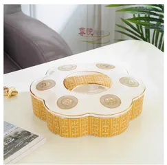 Khay Đựng Bánh Kẹo Gốm Sứ Hình Hoa 6 Cánh Cao Cấp - 4 Ngăn Bảo Quản Mứt và Bánh Thơm Ngon, Trang Trí Nhà Cửa