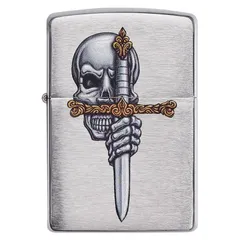 Bật Lửa Zippo 49488 Hình Hộp Sọ Kẹp Kiếm - Thiết Kế Độc Đáo, Chất Liệu Đồng Thau Nguyên Khối, Quà Tặng Phong Cách Thời Trang