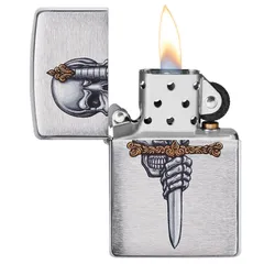 Bật Lửa Zippo 49488 Hình Hộp Sọ Kẹp Kiếm - Thiết Kế Độc Đáo, Chất Liệu Đồng Thau Nguyên Khối, Quà Tặng Phong Cách Thời Trang