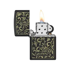 Bật Lửa Zippo 48152 Thiết Kế Hoa Vàng - Bật Lửa Classic Black Matte Cao Cấp, Quà Tặng Độc Đáo cho Người Sành Điệu