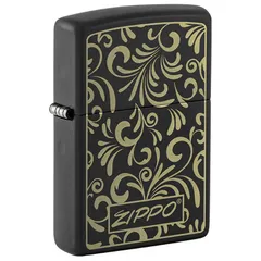 Bật Lửa Zippo 48152 Thiết Kế Hoa Vàng - Bật Lửa Classic Black Matte Cao Cấp, Quà Tặng Độc Đáo cho Người Sành Điệu