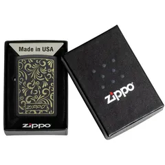 Bật Lửa Zippo 48152 Thiết Kế Hoa Vàng - Bật Lửa Classic Black Matte Cao Cấp, Quà Tặng Độc Đáo cho Người Sành Điệu