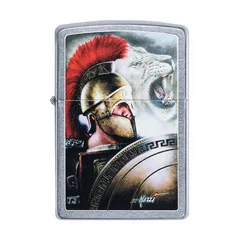 Bật lửa Zippo 49095 Mazzi Spartan and Lion - Họa Tiết Chiến Binh và Sư Tử Nền Street Chrome, Đẳng Cấp và Bền Bỉ