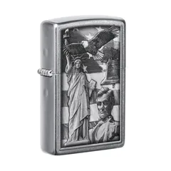 Bật lửa Zippo 49484 American Icon Design - Bật lửa đồng thau mạ Street Chrome™ với biểu tượng lịch sử nước Mỹ, quà tặng độc đáo cho tín đồ sưu tầm