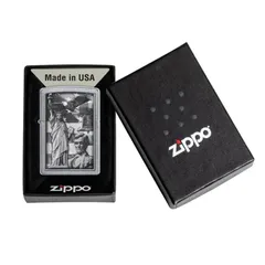 Bật lửa Zippo 49484 American Icon Design - Bật lửa đồng thau mạ Street Chrome™ với biểu tượng lịch sử nước Mỹ, quà tặng độc đáo cho tín đồ sưu tầm