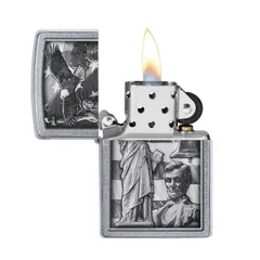 Bật lửa Zippo 49484 American Icon Design - Bật lửa đồng thau mạ Street Chrome™ với biểu tượng lịch sử nước Mỹ, quà tặng độc đáo cho tín đồ sưu tầm
