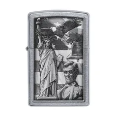 Bật lửa Zippo 49484 American Icon Design - Bật lửa đồng thau mạ Street Chrome™ với biểu tượng lịch sử nước Mỹ, quà tặng độc đáo cho tín đồ sưu tầm