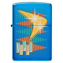 Bật lửa Zippo 49768 Retro - Thiết Kế Cổ Điển Chống Gió, Đồng Thau Nguyên Khối, Màu High Polish Blue, Quà Tặng Sang Trọng