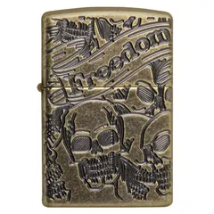 Bật Lửa Zippo Armor Freedom Skull Antique Brass 49035 - Họa Tiết Skull Khắc Sắc Nét, Chất Liệu Đồng Thau Nguyên Khối, Quà Tặng Thú Vị