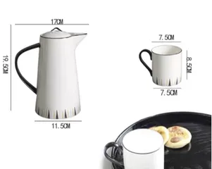 Bộ Ấm Chén Sứ Trắng Họa Tiết Tam Giác - Sang Trọng Kèm Giá Treo Gỗ, Dung Tích 1100ml Chất Lượng Cao, Quà Tặng Ý Nghĩa