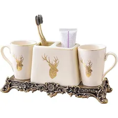 Bộ Cốc Đánh Răng Gốm Sứ Hình Hươu - Bộ Đồ Trang Trí Phòng Tắm Sang Trọng, Thiết Kế Tinh Xảo, 4 Món Họa Tiết Độc Đáo