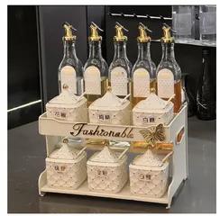 Bộ Đựng Gia Vị Sứ Trắng Hiện Đại Có Viền Mạ Vàng - Set 11 Chi Tiết Sang Trọng Cho Không Gian Bếp Tinh Tế