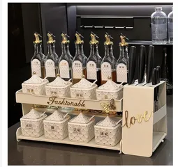 Bộ Đựng Gia Vị Sứ Trắng Hiện Đại Có Viền Mạ Vàng - Set 11 Chi Tiết Sang Trọng Cho Không Gian Bếp Tinh Tế