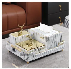 Bộ Khay Để Đồ Cao Cấp - Hộp Giấy & Hộp Đựng Tăm Bông Sang Trọng Cho Phòng Khách - Gạt Tàn Để Bàn Thông Minh