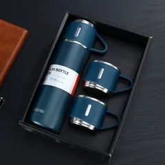 Bộ quà tặng bình giữ nhiệt cao cấp 500ml kèm 2 cốc inox có quai - Giữ nóng lạnh lâu, quà tặng ý nghĩa cho bạn bè, người thân