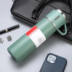 Bộ quà tặng bình giữ nhiệt cao cấp 500ml kèm 2 cốc inox có quai - Giữ nóng lạnh lâu, quà tặng ý nghĩa cho bạn bè, người thân