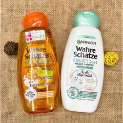 Dầu Gội Xả 2in1 Garnier Wahre Schatze cho Bé - Chiết Xuất Tự Nhiên, Dưỡng Tóc Mềm Mượt, Hương Mơ và Sữa Gạo, 250ml
