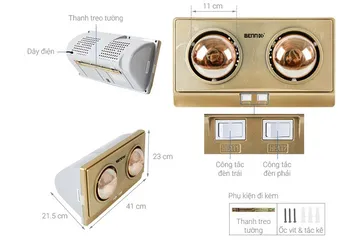 Đèn Sưởi Nhà Tắm Bennix BN-2G - 2 Bóng Sưởi 550W, Chống Nước, An Toàn Dùng Trong Phòng Tắm, Nhanh Chóng Ấm Áp