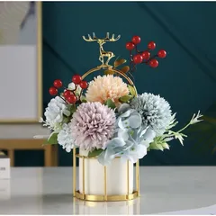 Giỏ Cắm Hoa Gốm Sứ Hình Hươu Vàng - Trang Trí Nhà Cửa Sang Trọng Kèm Hoa, Quà Tặng Độc Đáo