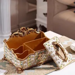 Hộp Đựng Giấy Có Ngăn Để Đồ Trang Trí Hoa Văn Đính Đá Sang Trọng - Phụ Kiện Nội Thất Độc Đáo Tạo Điểm Nhấn Không Gian