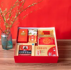 Hộp quà sức khỏe Xuân Cát Tường TL02 - Quà Tết ý nghĩa 7 món chăm sóc sức khỏe cho người thân, gồm hồng sâm cao cấp và linh chi