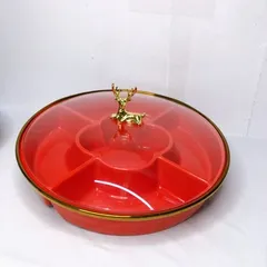 Khay Đựng Bánh Mứt Kẹo Tết Họa Tiết Đầu Hươu Vàng Sang Trọng - Thiết Kế Tiện Dụng, Chất Liệu Sứ Cao Cấp, Dùng Trang Trí Phòng Khách