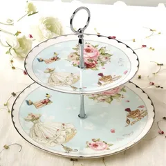 Khay Gốm Sứ 2 Tầng Đựng Bánh Kẹo Sang Trọng Họa Tiết Nhã Nhặn - Thiết Kế Độc Đáo Cho Tiệc Sinh Nhật, Lễ Tết