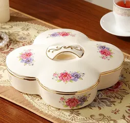 Khay Sứ Đựng Bánh Kẹo Hoạ Tiết Hoa Hồng Sang Trọng - Gốm Sứ Cao Cấp Trang Trí Bàn Phòng Khách Kèm Thức Ăn Ngọt Mứt Tết