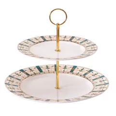 Khay Sứ Tròn 2 Tầng Đựng Bánh Kẹo Họa Tiết Hoa Văn Cao Cấp - Sang Trọng, Chất Liệu Gốm Sứ An Toàn Cho Sức Khỏe