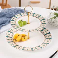 Khay Sứ Tròn 2 Tầng Đựng Bánh Kẹo Họa Tiết Hoa Văn Cao Cấp - Sang Trọng, Chất Liệu Gốm Sứ An Toàn Cho Sức Khỏe