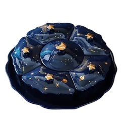 Khay Sứ Xoay 360 Độ Hoa Tiết Trăng Sao - Khay Đựng Bánh Kẹo Cao Cấp, Thiết Kế Đẹp, Chịu Lực Tốt, Bảo Quản Thực Phẩm Hợp Vệ Sinh