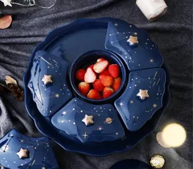 Khay Sứ Xoay 360 Độ Hoa Tiết Trăng Sao - Khay Đựng Bánh Kẹo Cao Cấp, Thiết Kế Đẹp, Chịu Lực Tốt, Bảo Quản Thực Phẩm Hợp Vệ Sinh