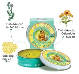 Sáp Dưỡng Da Em Bé Hữu Cơ Badger Baby Balm 56g - Giàu Dưỡng Chất, An Toàn, Ngừa Hăm Tã, Dưỡng Ẩm Cho Da Mịn Màng, Thân Thiện Với Da Bé