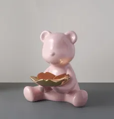 Tượng Gấu Bê Khay Đựng Đồ Ngồi Đáng Yêu - Trang Trí Nhà Cửa Bằng Gốm Sứ, Quà Tặng Ý Nghĩa Cho Người Thân
