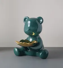 Tượng Gấu Bê Khay Đựng Đồ Ngồi Đáng Yêu - Trang Trí Nhà Cửa Bằng Gốm Sứ, Quà Tặng Ý Nghĩa Cho Người Thân
