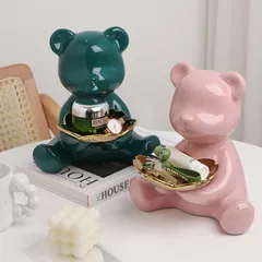 Tượng Gấu Bê Khay Đựng Đồ Ngồi Đáng Yêu - Trang Trí Nhà Cửa Bằng Gốm Sứ, Quà Tặng Ý Nghĩa Cho Người Thân