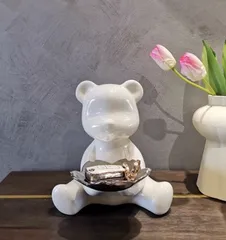 Tượng Gấu Bê Khay Đựng Đồ Ngồi Đáng Yêu - Trang Trí Nhà Cửa Bằng Gốm Sứ, Quà Tặng Ý Nghĩa Cho Người Thân